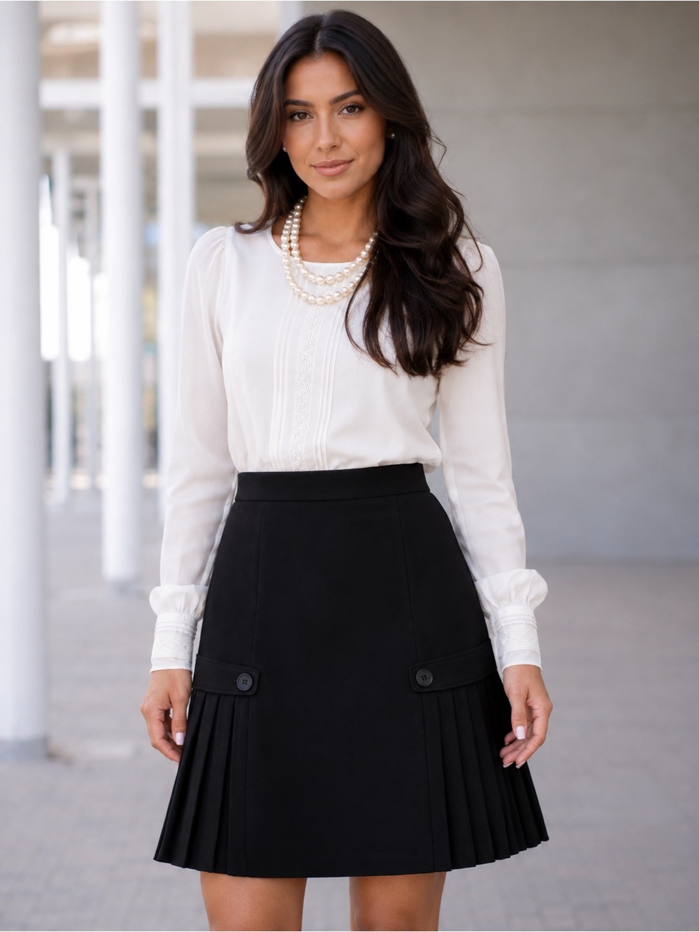 Larry Levine Black Stretch Pleated Hem Midi Skirt Women’s Size 10 Career Office